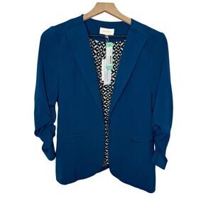 NWT SKIES ARE BLUE Women's S Raja Collarless Blazer Jacket Teal Green Blue Work